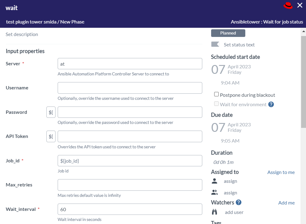 Wait for a job template status (asyn)