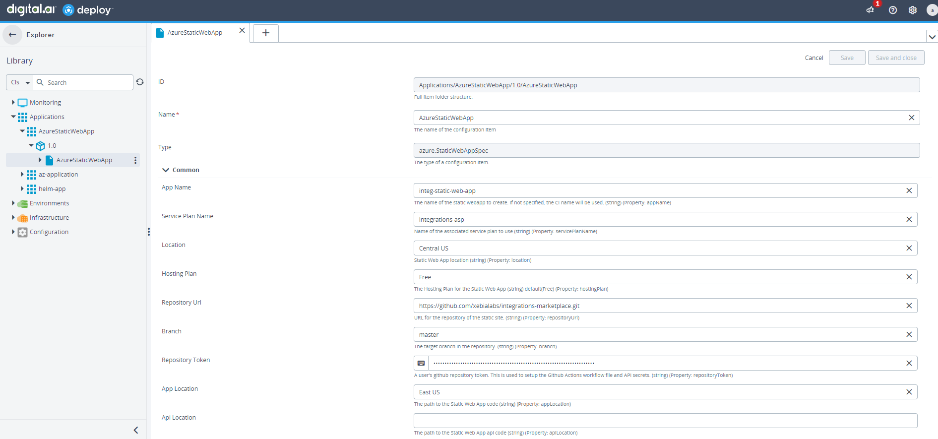 Azure StaticWebAppSpec deployment