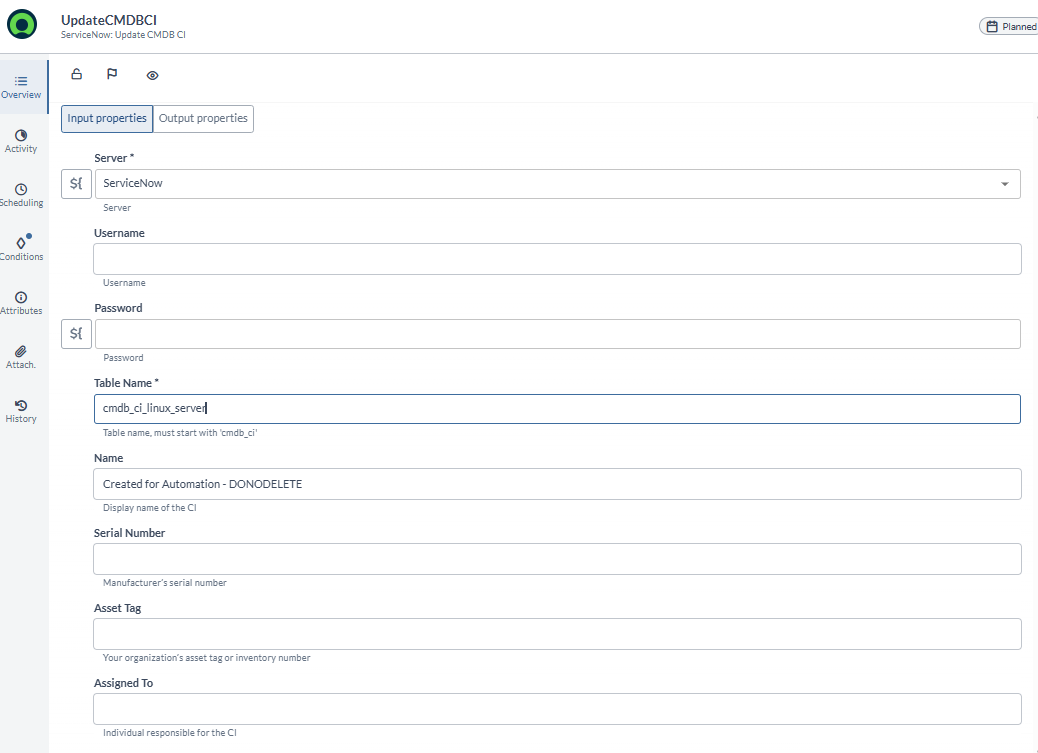 Update CMDB CI in ServiceNow