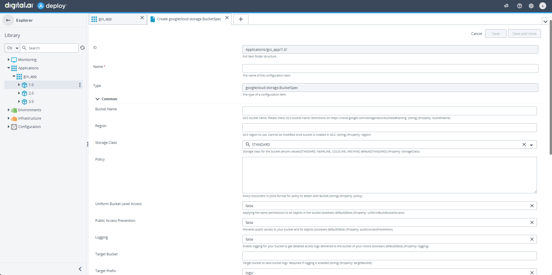 Google Cloud Storage BucketSpec