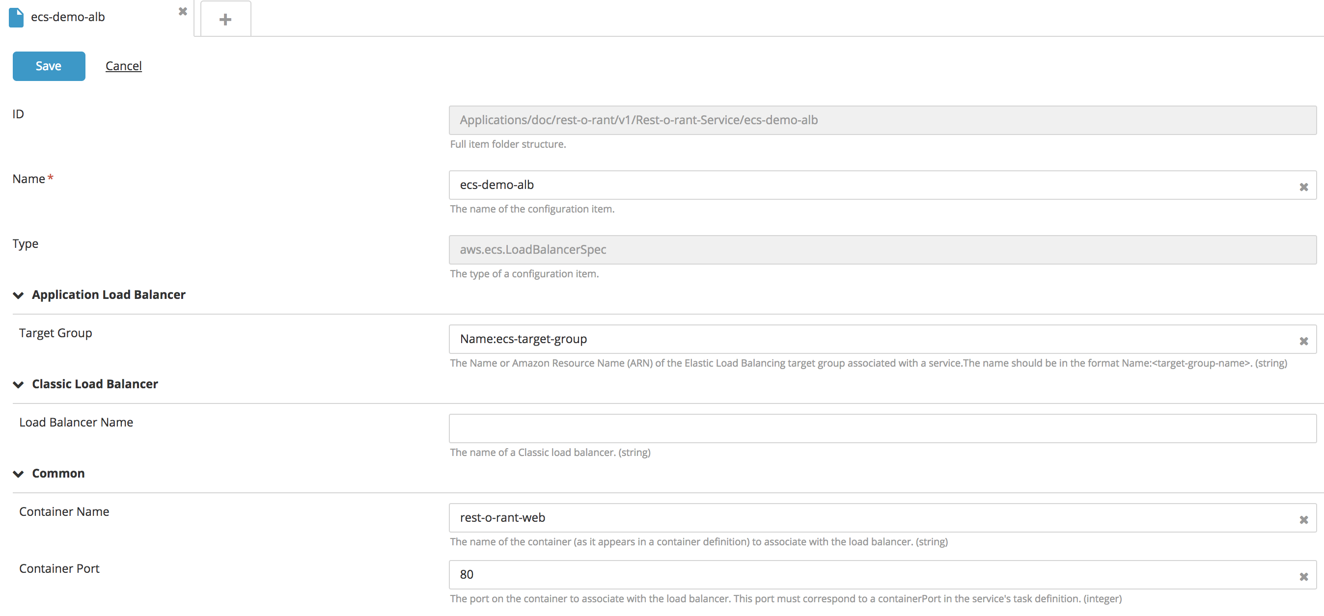 Create a ECS loadbalancer type CI