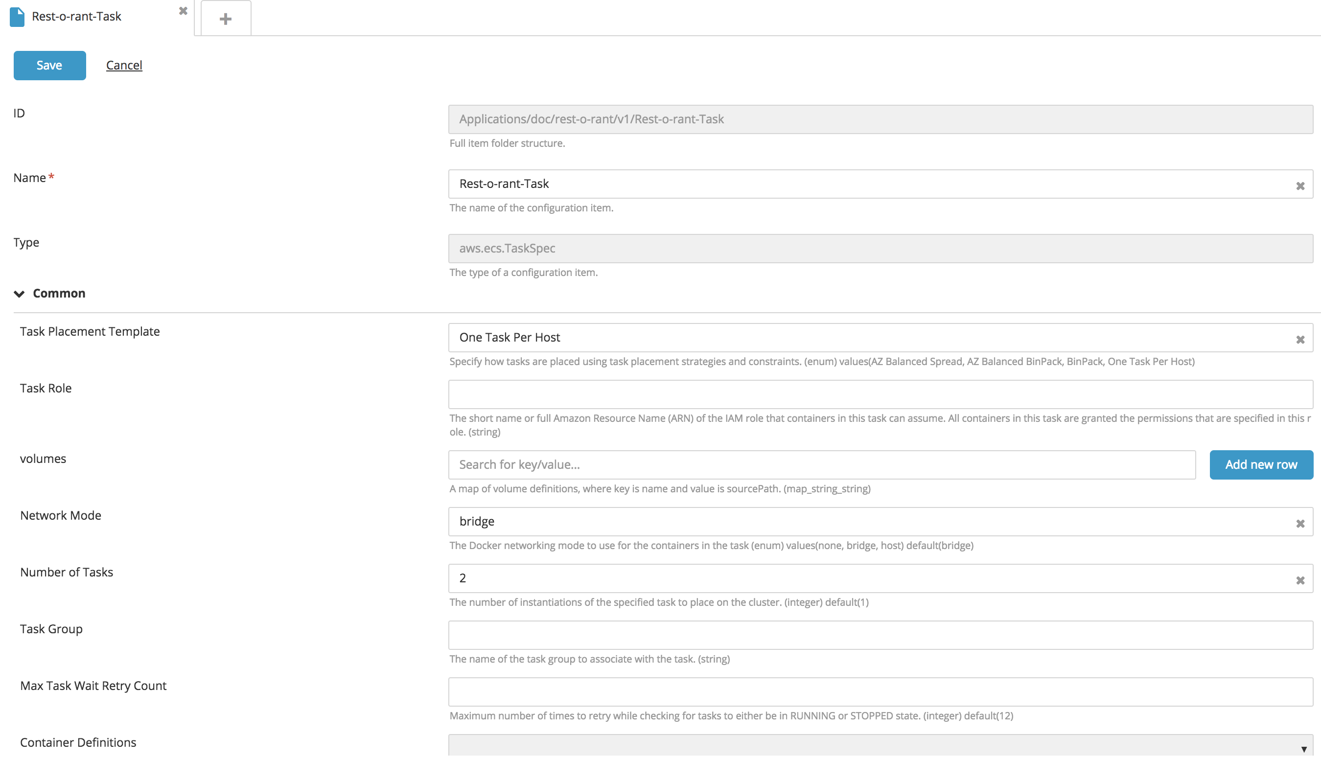 Create a ECS task type CI
