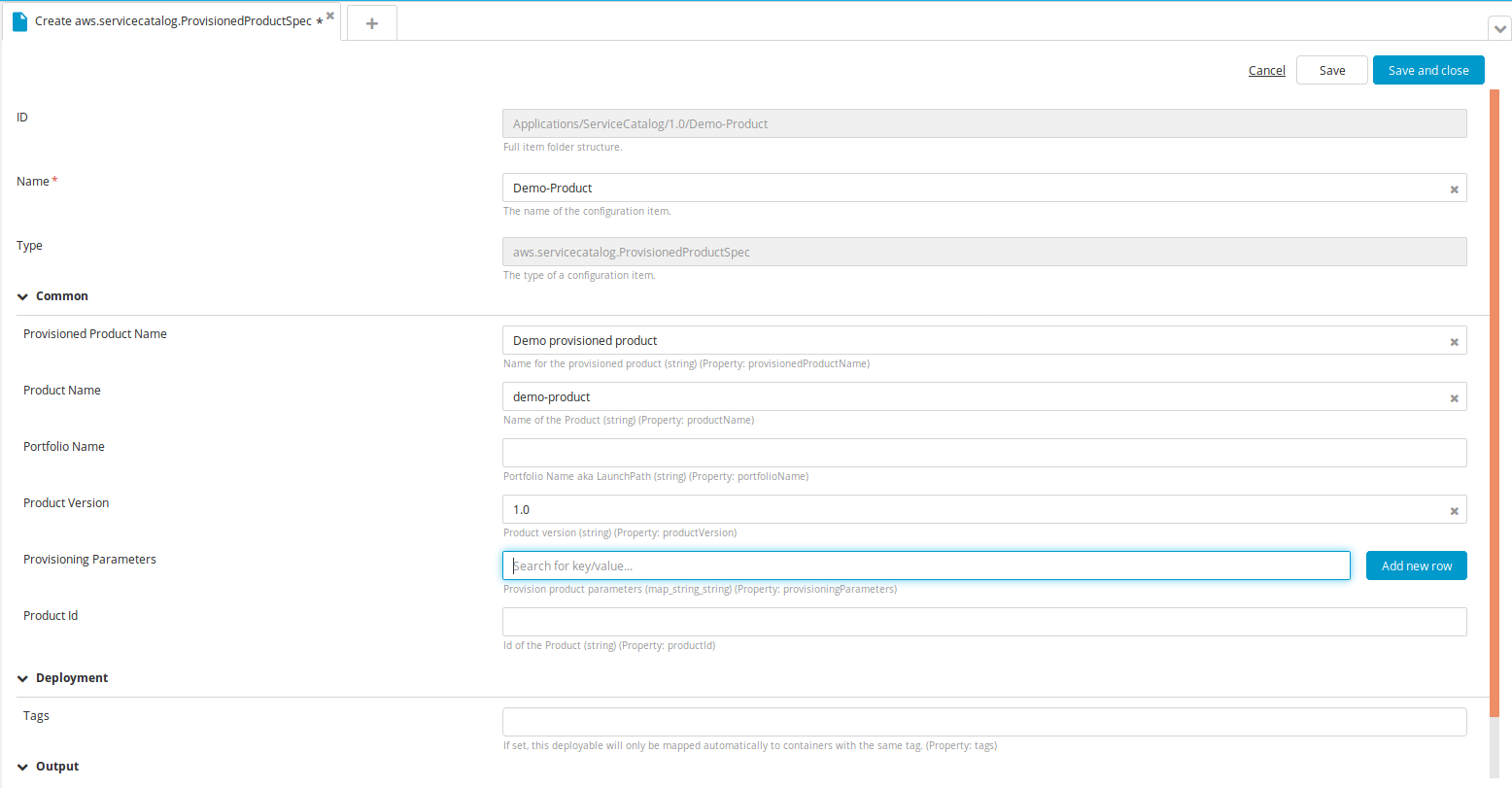 Create a PRovisionedProductSpec type CI