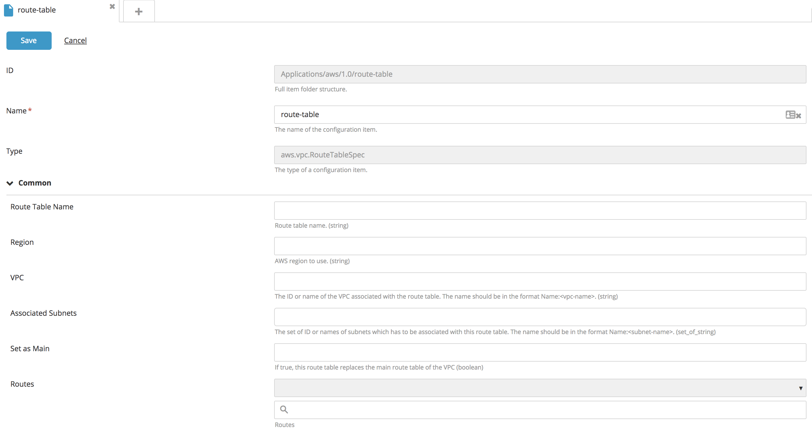 Create a RouteTableSpec type CI