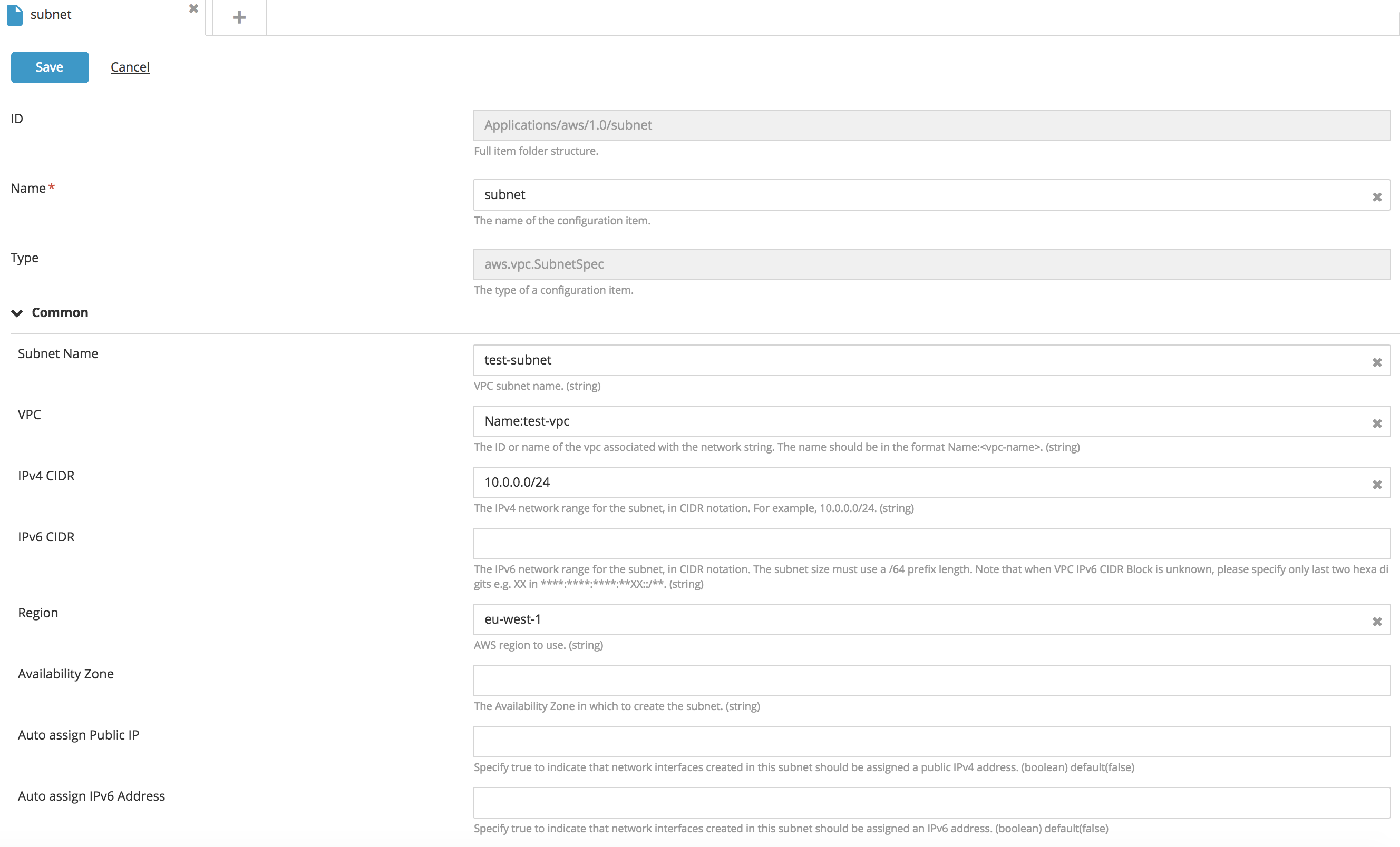 Create a SubnetSpec type CI