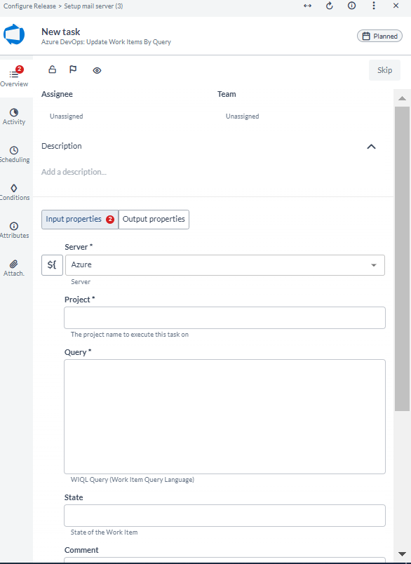 Updates the work item using Work Item Query Language (WIQL)