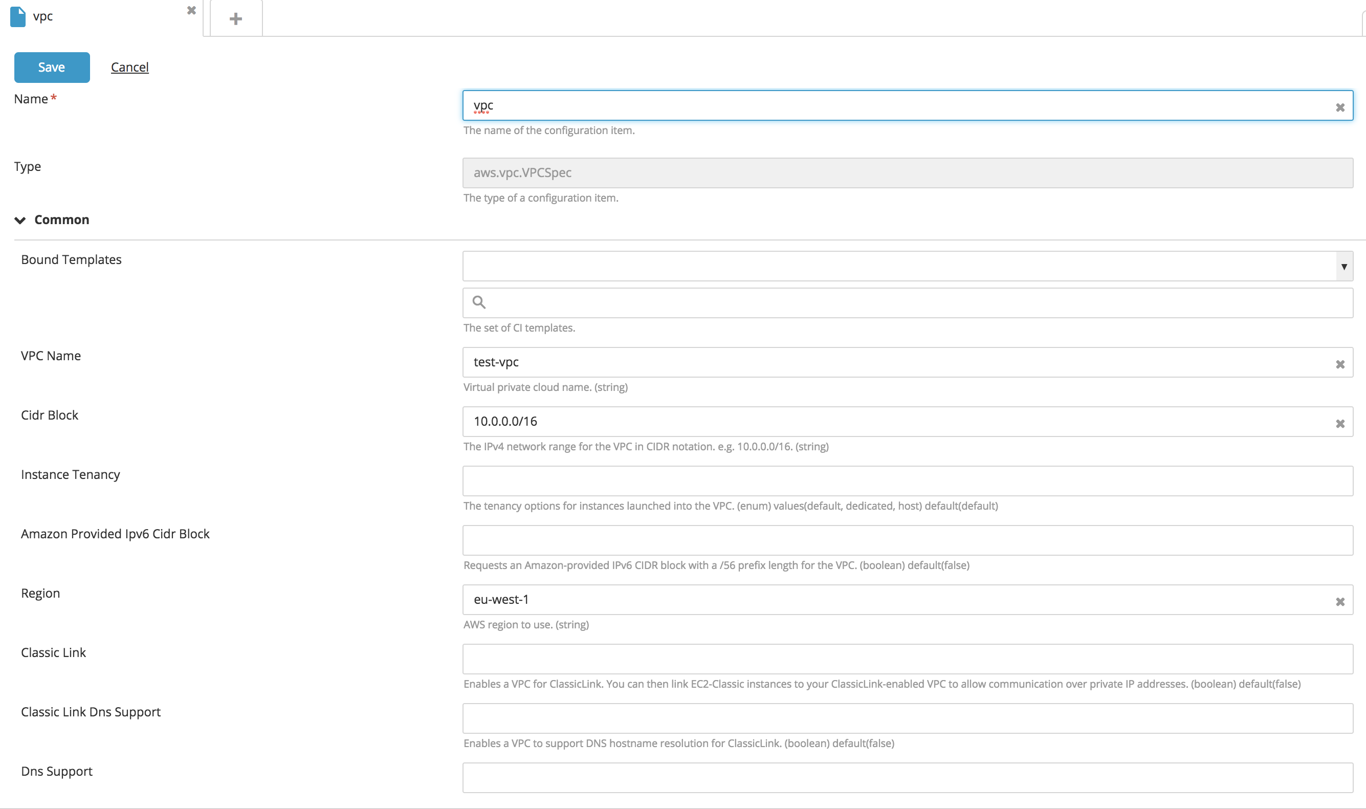 Create a VPC type CI